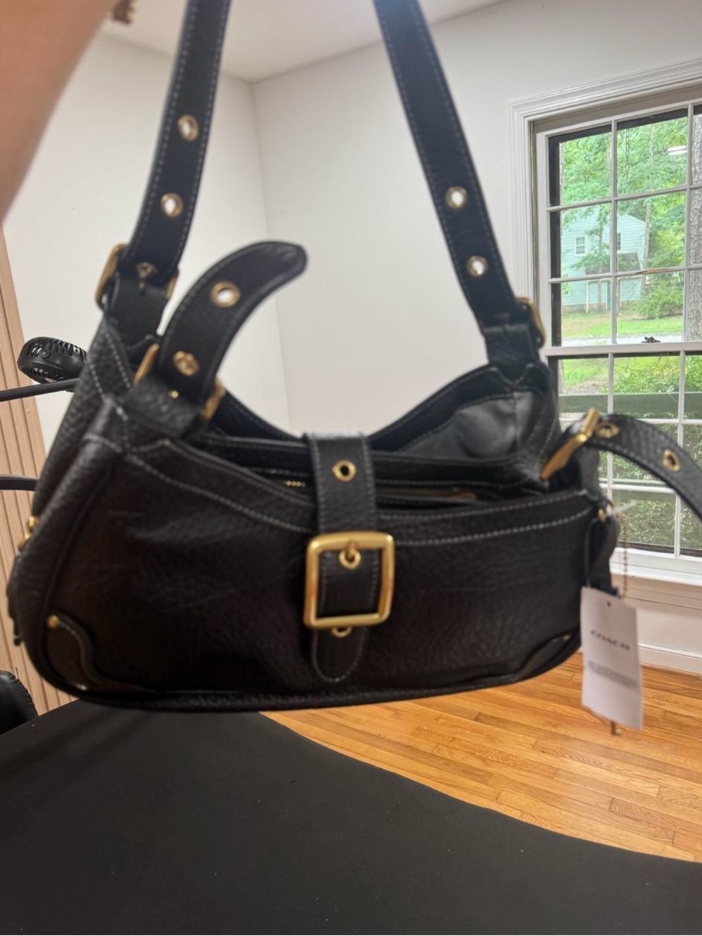 Coach Black Pebbled Leather Shoulder Bag with Gold Hardware coach drifter 31